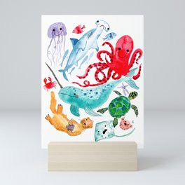 Ocean Creatures - Sea Animals Characters - Watercolor Mini Art Print