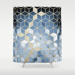 Shades Of Blue Cubes Pattern Shower Curtain