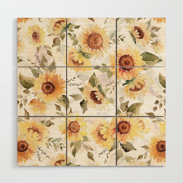 Sunflowers Forever - Watercolor Pattern Wood Wall Art