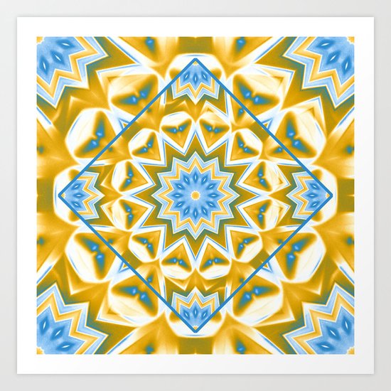 Wheel cover kaleidoscope in blue and gold Art Print