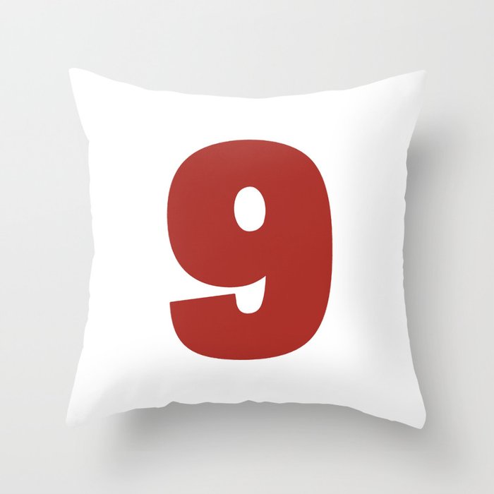 9 (Maroon & White Number) Throw Pillow
