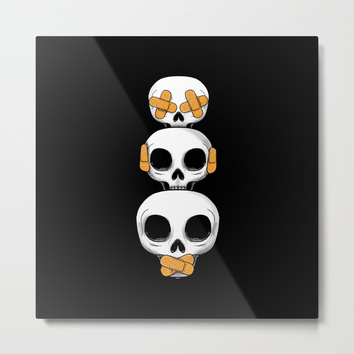 Cute Skulls No Evil II Metal Print