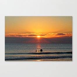Surfers Sunset Sunrise Sea Scenic Seascape Canvas Print