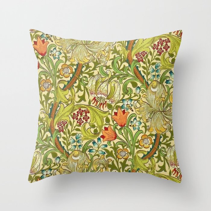 William Morris Calla Lilies, Tulips, Daffodils, & Red Poppies Textile Print Throw Pillow