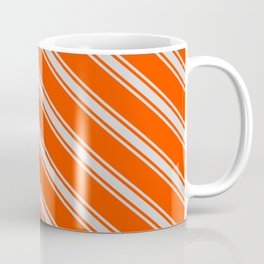 [ Thumbnail: Red and Light Grey Colored Lined Pattern Coffee Mug ]