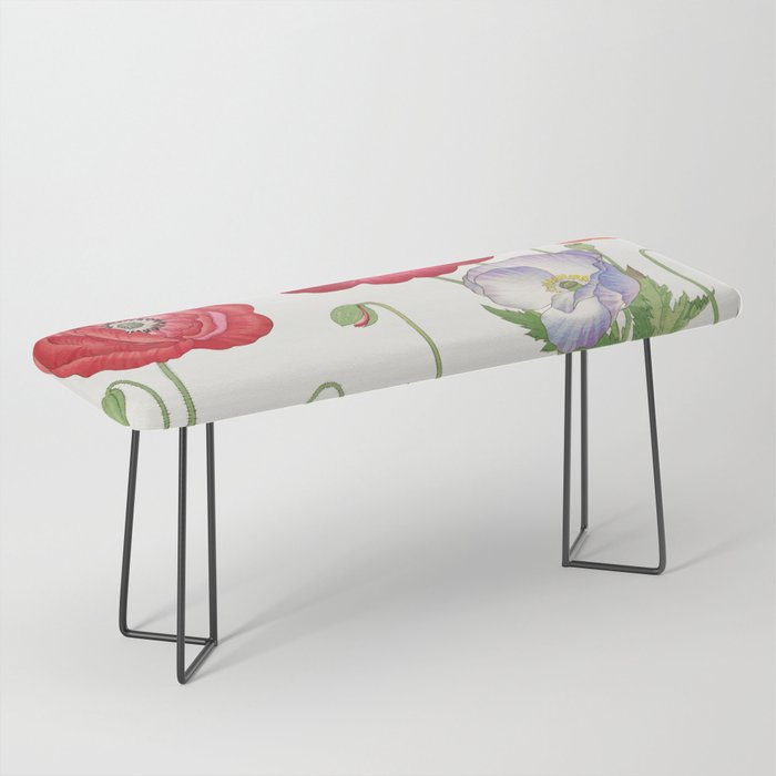 Japanese Vintage Red Poppies Watercolor  Bench