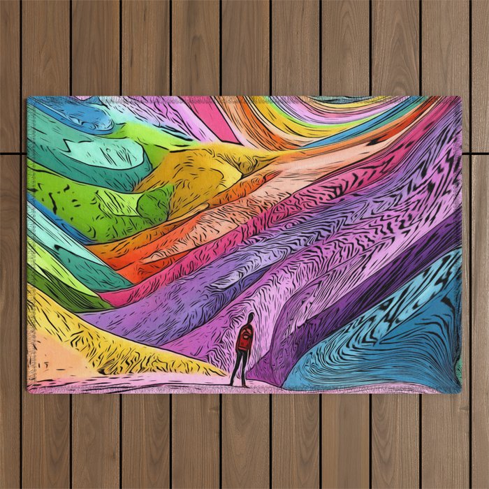 Glory to God, the mountains declare your glory. Graphic abstract design. Outdoor Rug