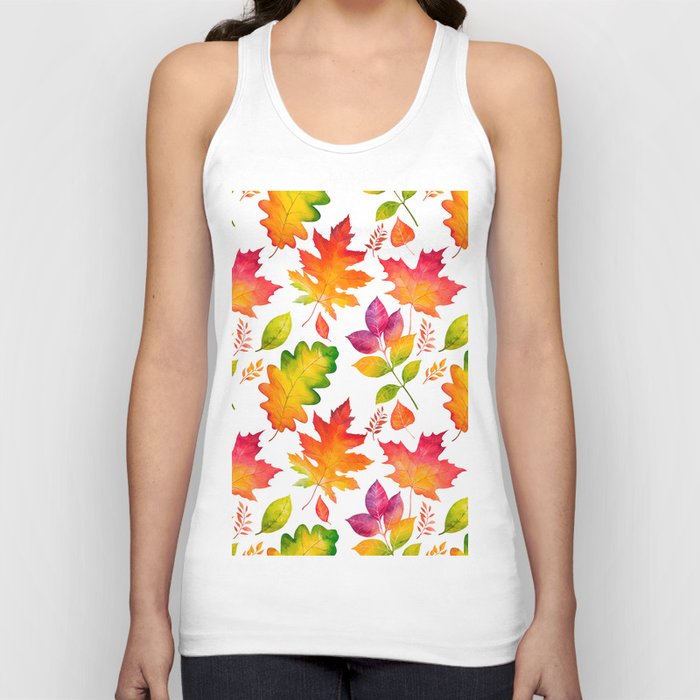 Fall Leaves Watercolor - White Tank Top