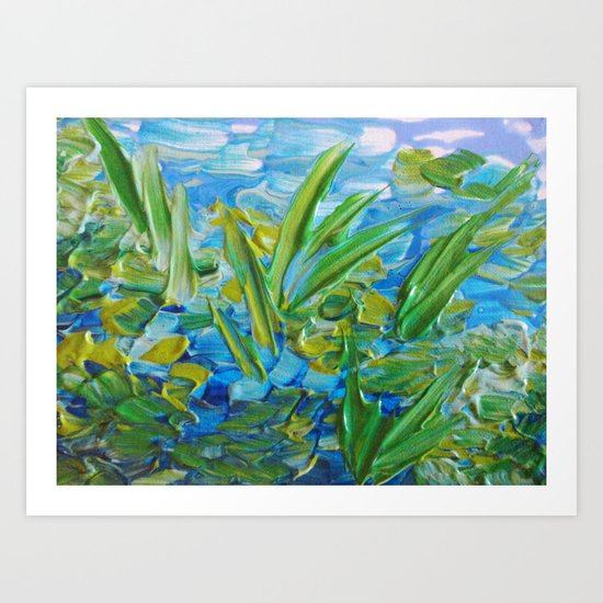 LAKE LOVE - Beautiful Relaxing Turquoise Blue Green Seaweed Chic Decor Gift for Him Acrylic Painting Art Print