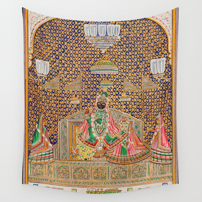 Radha and Krishna Accompanied by Gopis Wall Tapestry