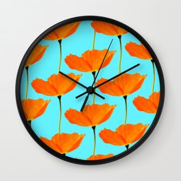 Poppies On A Turquoise Background #decor #society6 #buyart Wall Clock