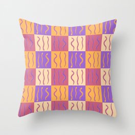 Abstract Checkerboard Snakes | Jungle Joy | pink yellow purple Throw Pillow