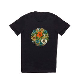 70s Plate T Shirt | Vintage, Orange, Romantic, Psychedelic, Retro, Original, Turquoise, Floral, Green, Tropical 