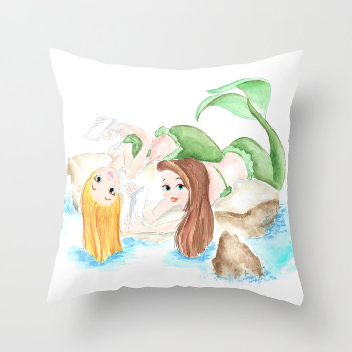 Mermaid Friends Watercolor Painting Original Best Friend Gifts Ideas Throw Pillow By Dariaart Society6