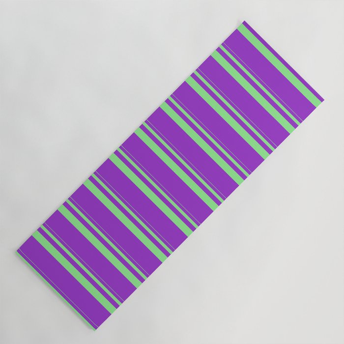 Light Green & Dark Orchid Colored Stripes/Lines Pattern Yoga Mat
