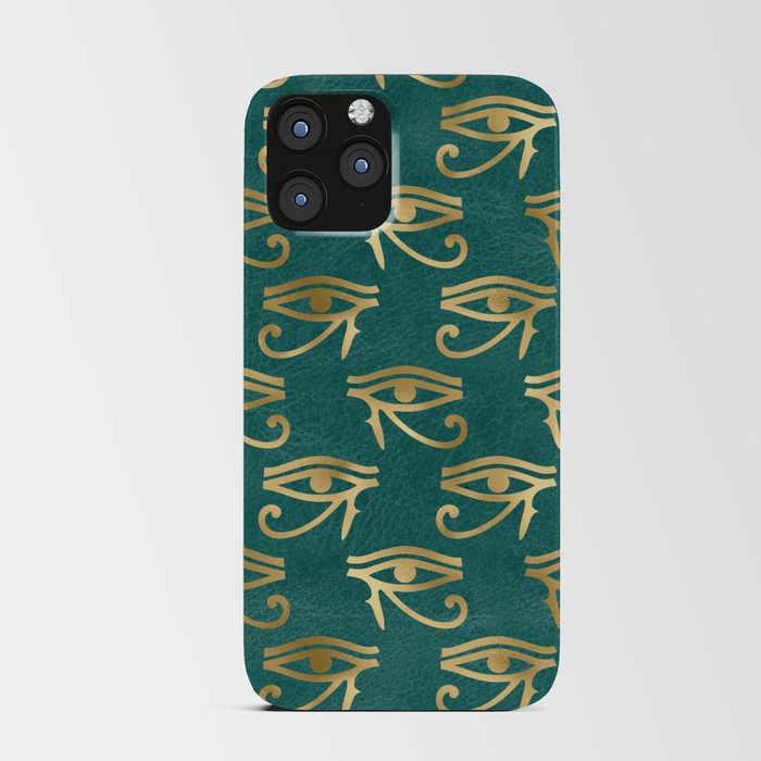 Eye of Ra Egyptian Hieroglyphic - Gold & Green iPhone Card Case
