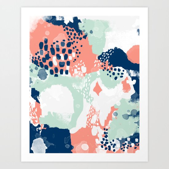 Bristol - acrylic painting abstract navy mint coral modern color palette Art Print