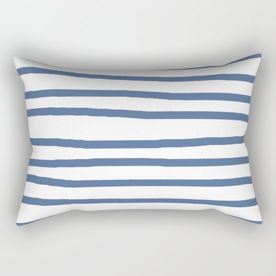 Simply Drawn Stripes in Aegean Blue and White Rectangular Pillow