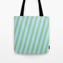 [ Thumbnail: Powder Blue and Dark Sea Green Colored Striped/Lined Pattern Tote Bag ]