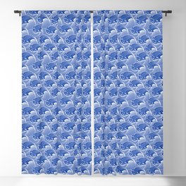 Vintage Japanese Waves, Cobalt Blue and White Blackout Curtain