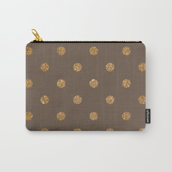 Brown Gold Glitter Dots Carry-All Pouch