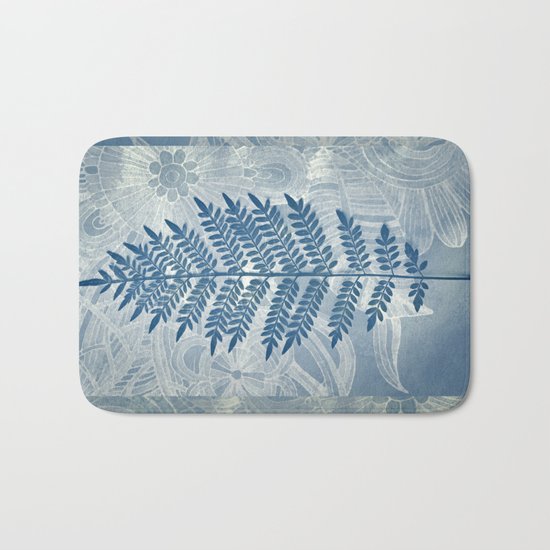 Jacaranda Leaf in Blue, Cream, Grey Bath Mat