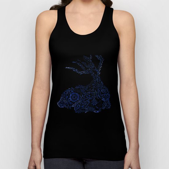 Folk Floral Indigo Deer Unisex Tank Top
