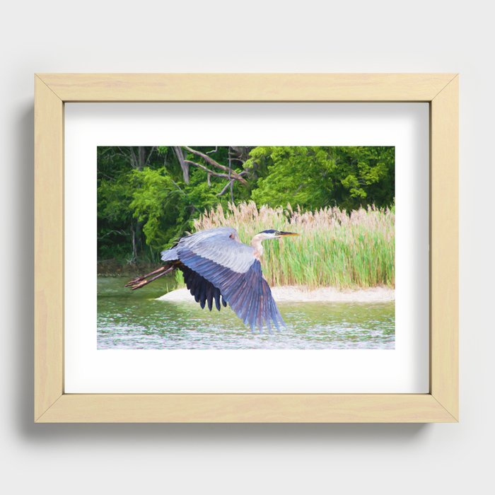 Blue Heron on Pond Recessed Framed Print