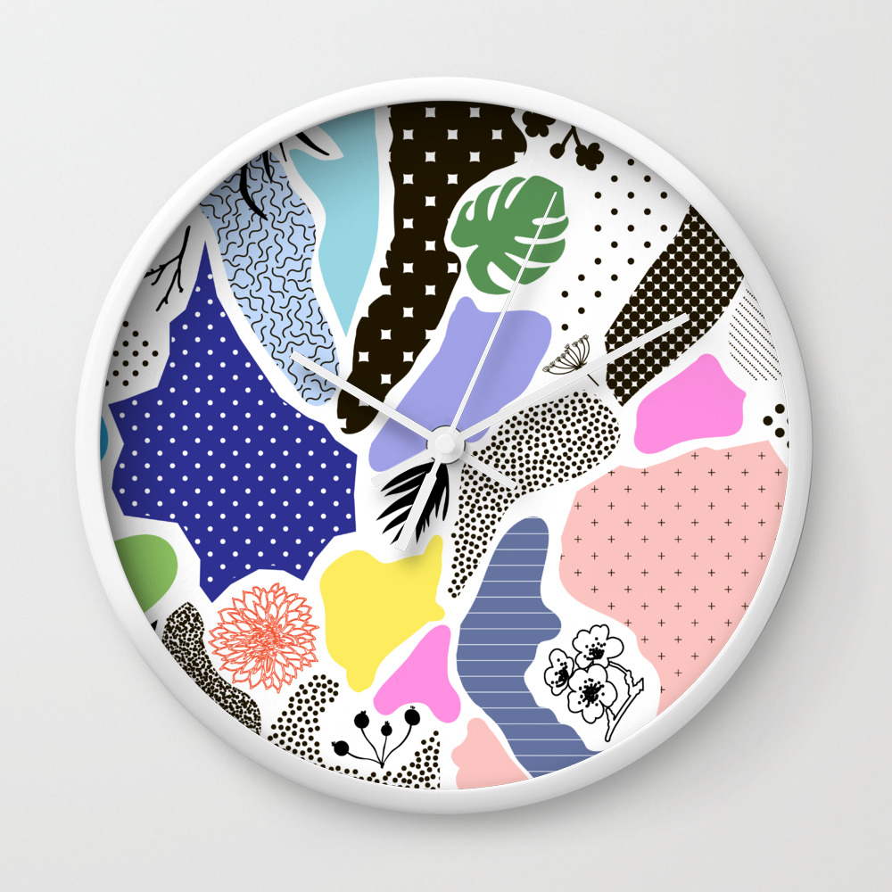 Colorful Memphis Collage Pattern Wall Clock By Junkydotcom Society6