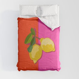 Lemonie - Geometric Lemon Summer Vibes Design on Pink and Red Comforter