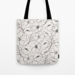 Floral Simplicity - Flower & Leaves Line Art - Cream & Black Tote Bag
