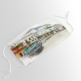 Cuba Havana Car Digital Watercolor Art Face Mask