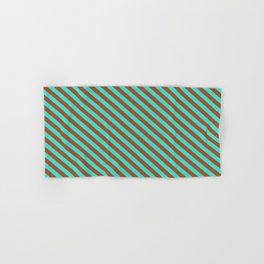 [ Thumbnail: Sienna & Turquoise Colored Lines/Stripes Pattern Hand & Bath Towel ]