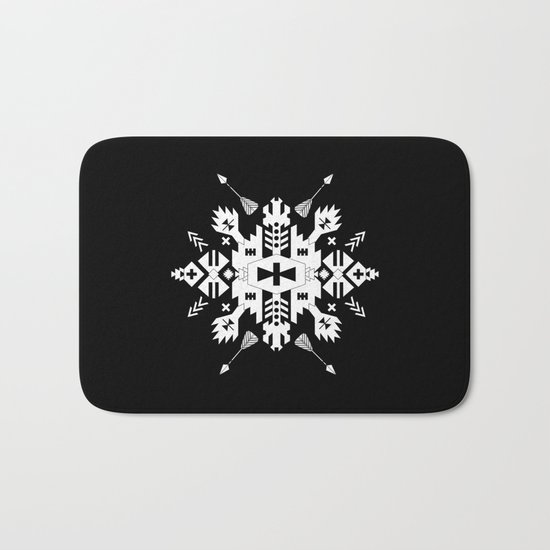 Black and White Ethnic Aztec Ornament Bath Mat