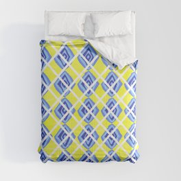 Hand Drawn Lemon Yellow Blue Diamond Argyle Pattern Comforter