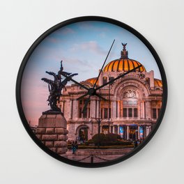 Mexico Photography - Beautiful Palace By The Pink Sunset Wall Clock