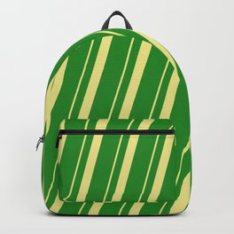 [ Thumbnail: Tan & Forest Green Colored Pattern of Stripes Backpack ]