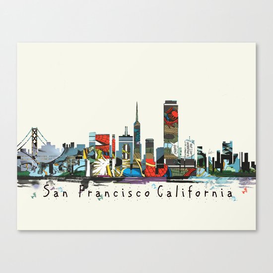 san francisco skyline comic Canvas Print
