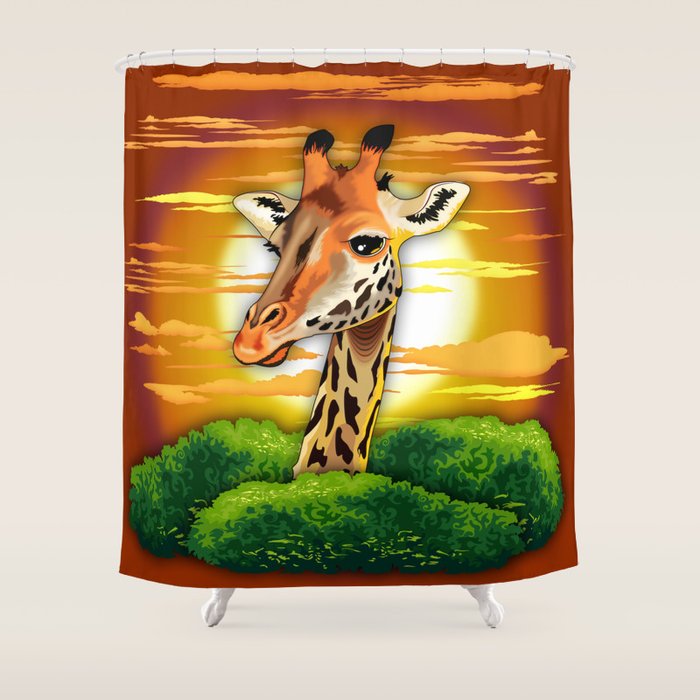 Giraffe On Wild African Savanna Sunset Shower Curtain By Bluedarkatlem
