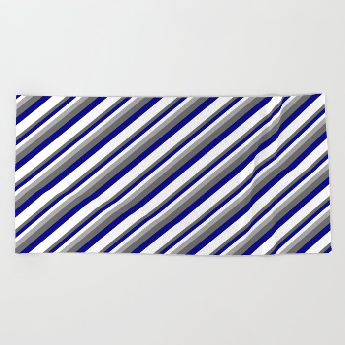 Dark Gray, Dim Gray, Blue & White Colored Striped Pattern Beach Towel