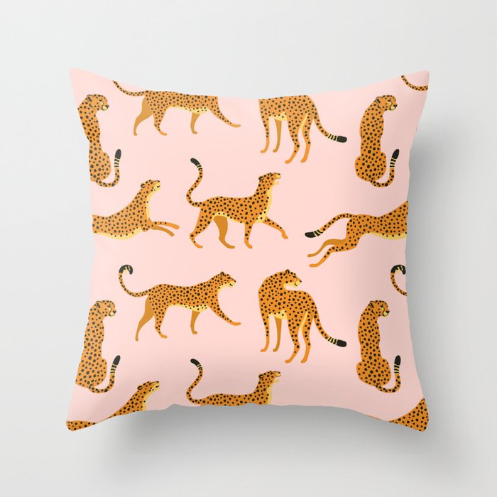 Leopard jaguar pink memphis pattern Throw Pillow