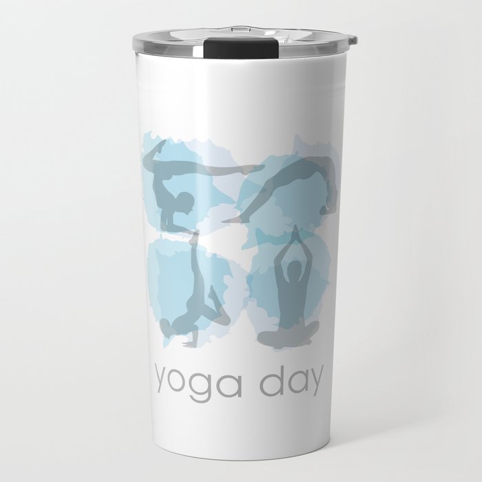 Yoga day workout silhouettes on watercolor paint splashes	 Travel Mug