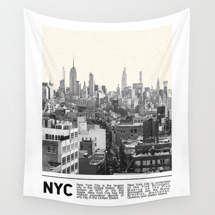 New York City | Manhattan Skyline | Black and White Travel Photography Minimalism Wall Tapestry