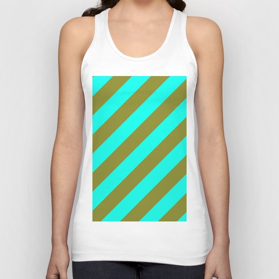 Cyan Blue And Army Khaki Green Stripes Unisex Tank Top