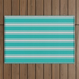 [ Thumbnail: Light Sea Green & Light Gray Colored Pattern of Stripes Outdoor Rug ]