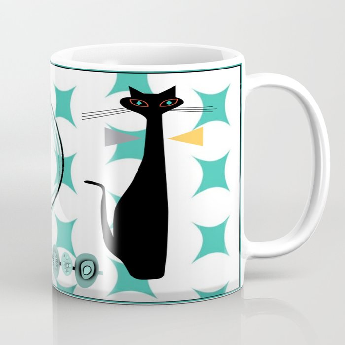 Mid-Century Modern Atomic Art - Teal - Cat Coffee Mug