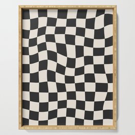 Black and White Wavy Checkered Pattern Serving Tray