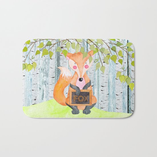 The little Fox- Woodland Friends- Watercolor Illustration Bath Mat