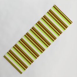 [ Thumbnail: Light Green, Dark Red, Green, and Beige Colored Lines Pattern Yoga Mat ]