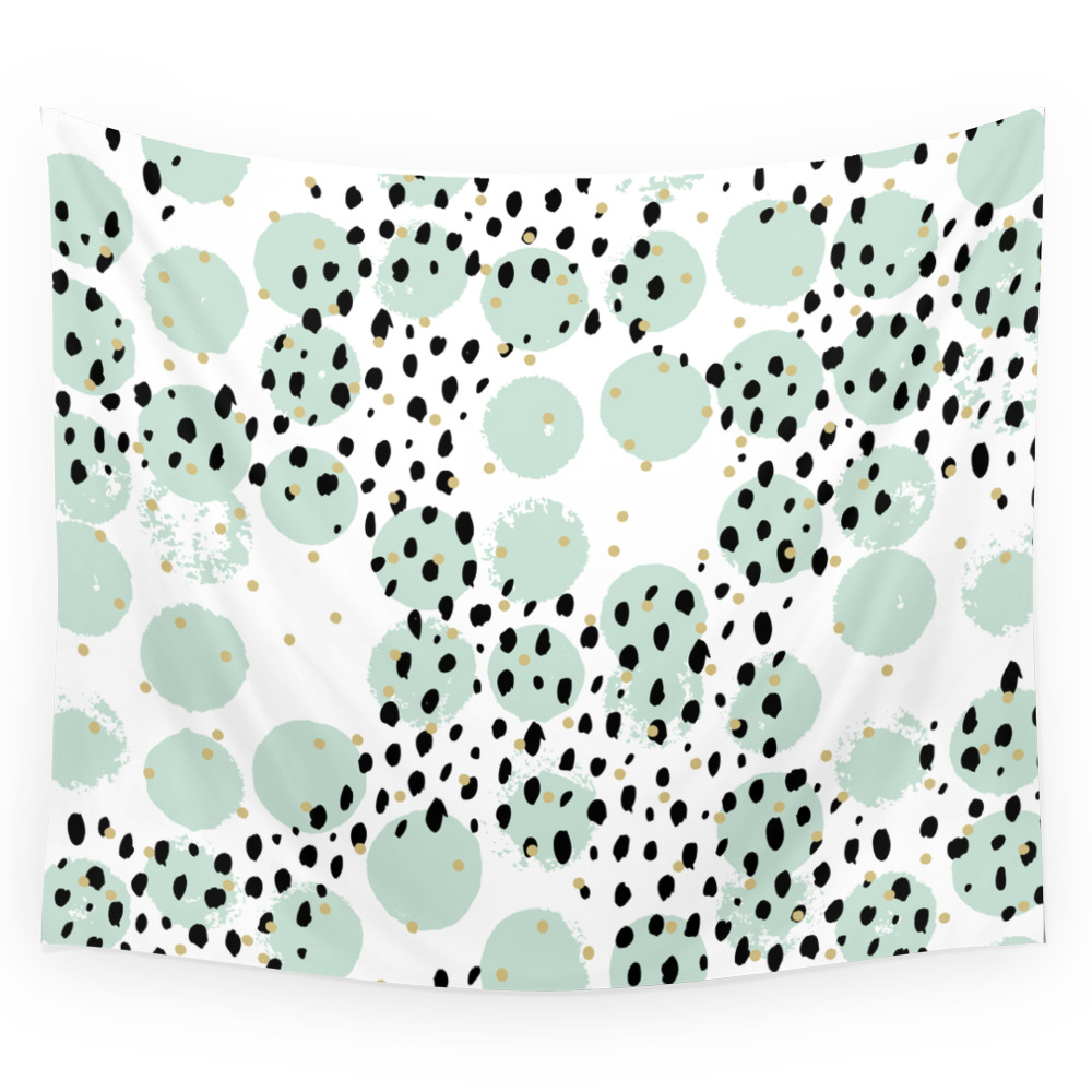 Dots And Dashes Pop Rain Colorful Abstract Design Mint Wall Tapestry by littlesmilemakersstudio